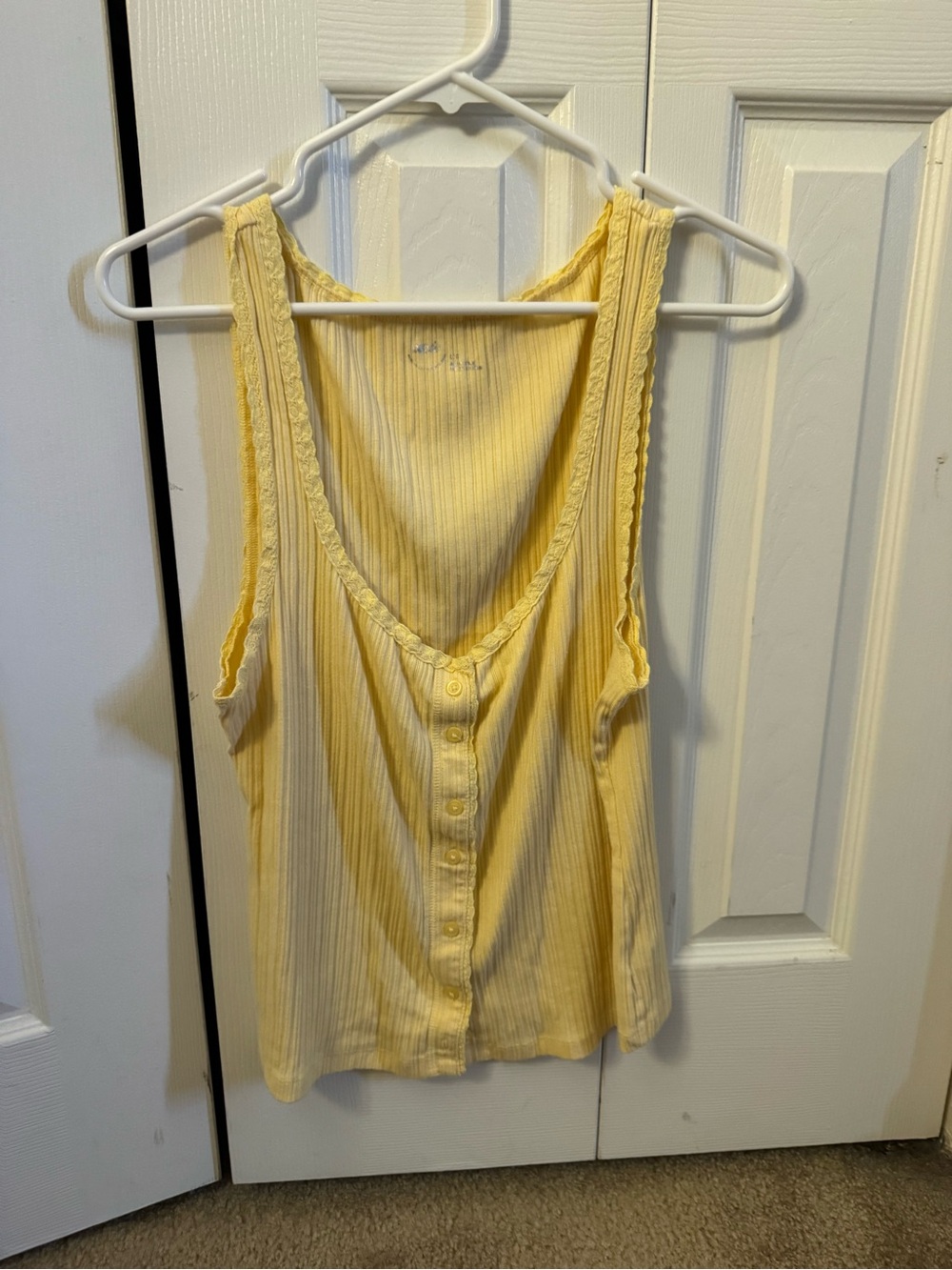 aerie Pale Yellow Ribbed Button Tank